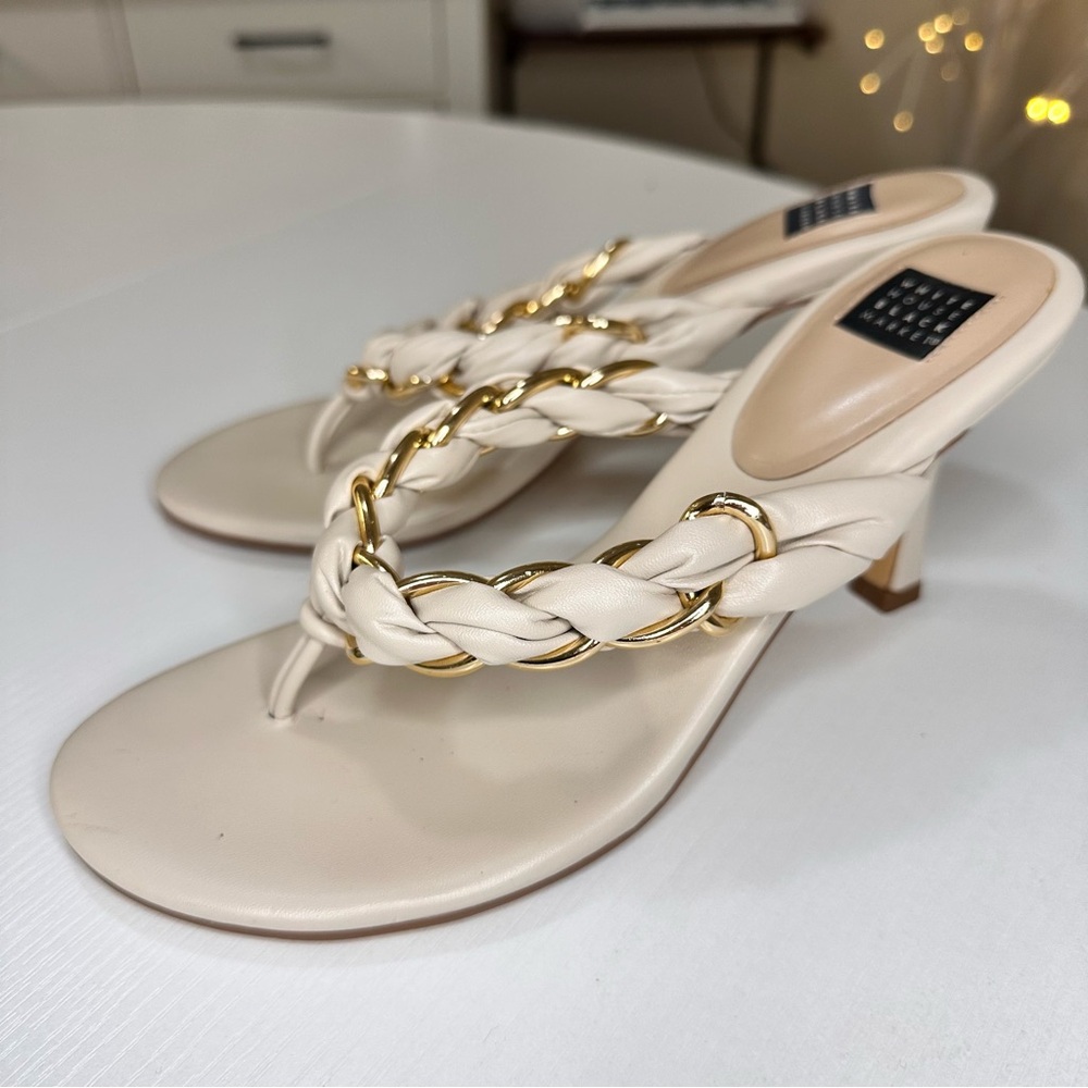 White House Black Market Cream Heels with Gold Chain
